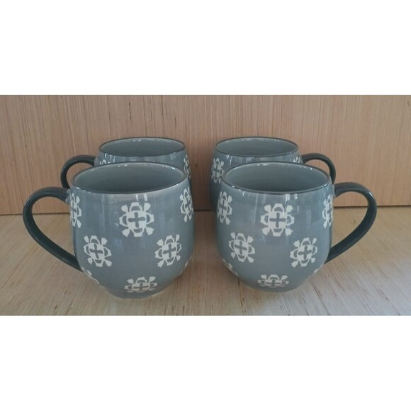 Baum Bros Phara Stoneware Pot Belly Mugs Gray Large 20 OZ Set Of 4 Micro Safe - Picture 2 of 12